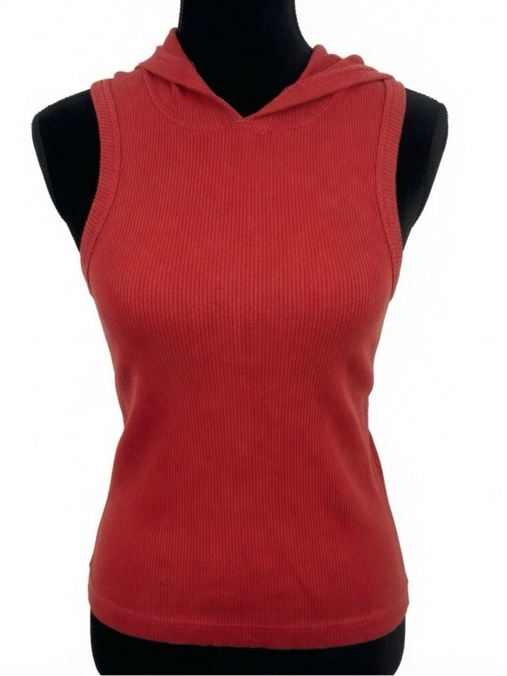 Hard Tail Red Sleeveless Hooded Ribbed Tank Top one Size USA
